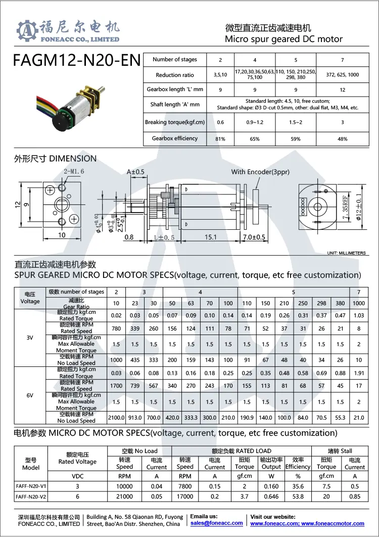 GA12-N20-EN N20 dc gear motor N20 dc electric motor with magnetic encoder datasheet